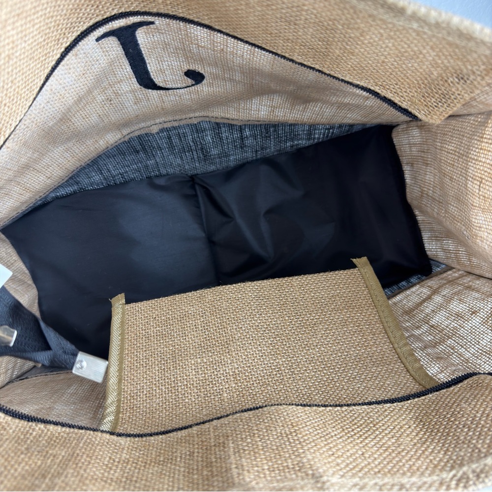 NWOT Jute Tote Bag 3 piece Set with Black Accent Letter J - Picture 8 of 11